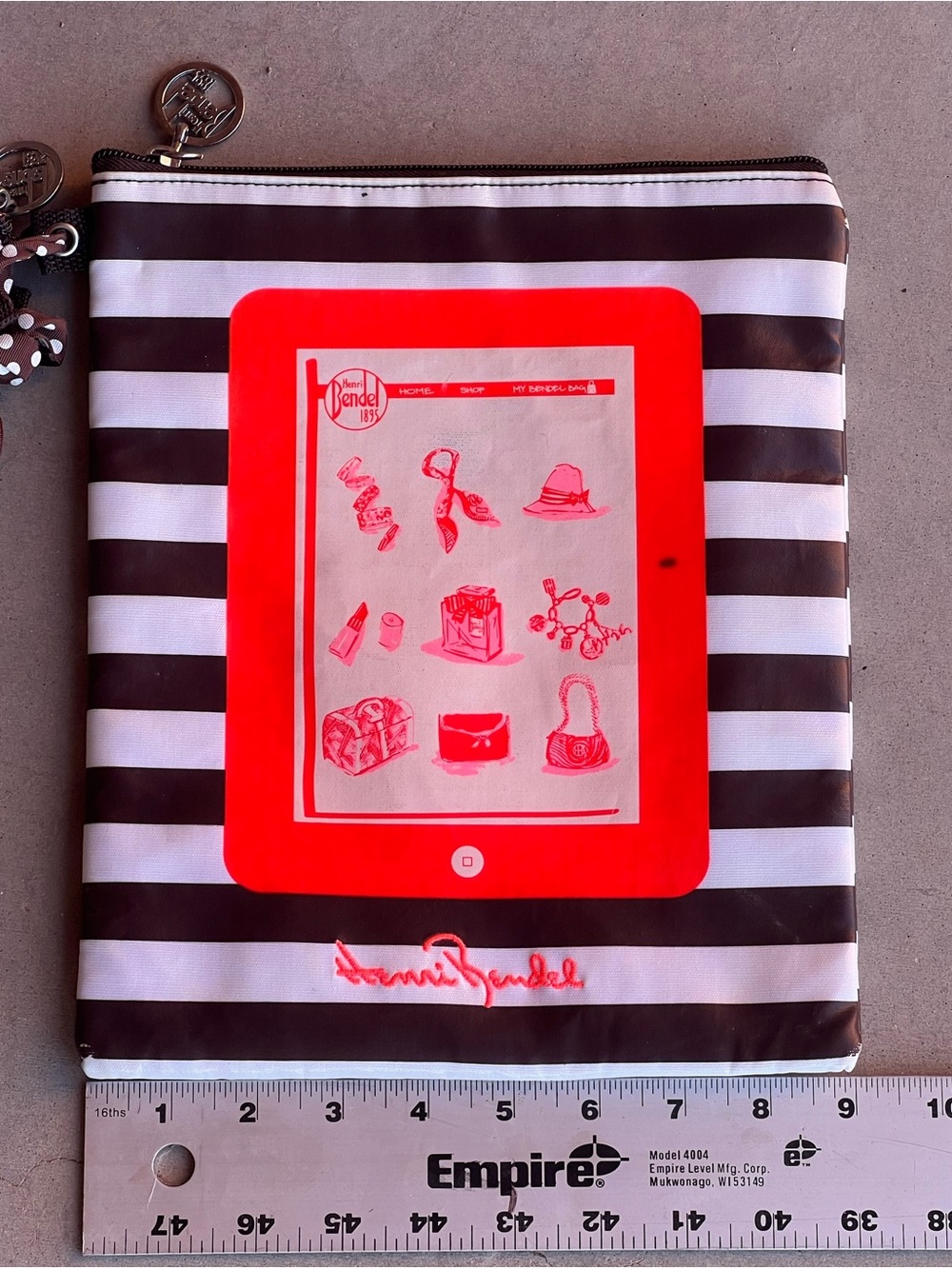 Henri Bendel To Go Tech Pouch Set 3 Brown White Stripe Laptop Tablet Phone Bags - Picture 6 of 12